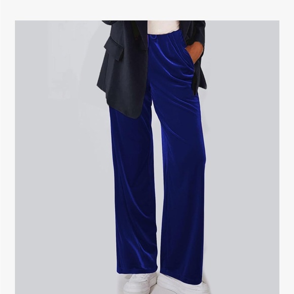 Blank NYC XL & XXL Velvet Pleated Wide-Leg Trousers Navy & Black - Picture 3 of 7